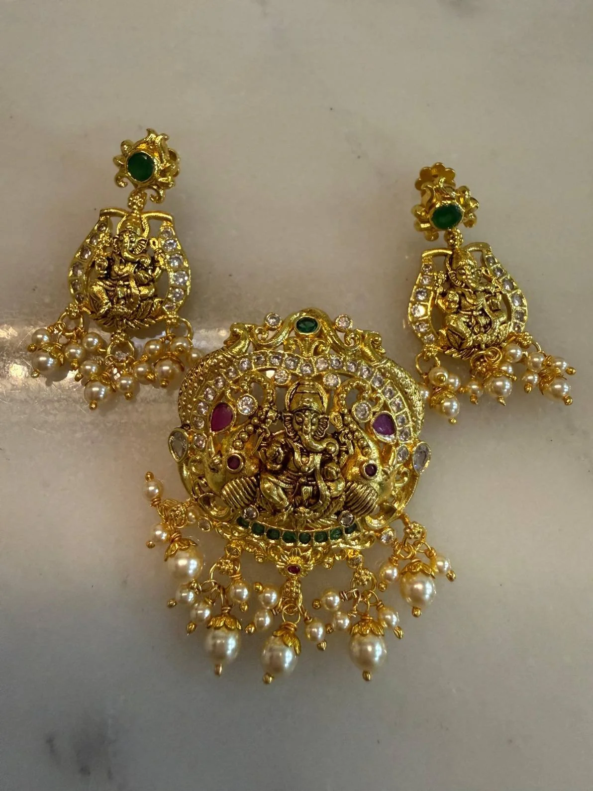Ganesha Pearl Temple Pendant Set