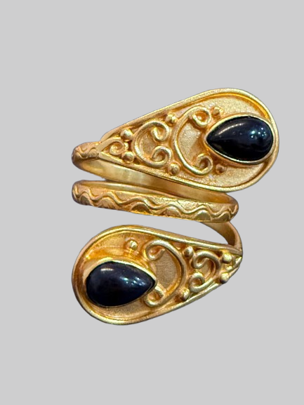Antique Scrollwork Onyx Open Wrap Ring