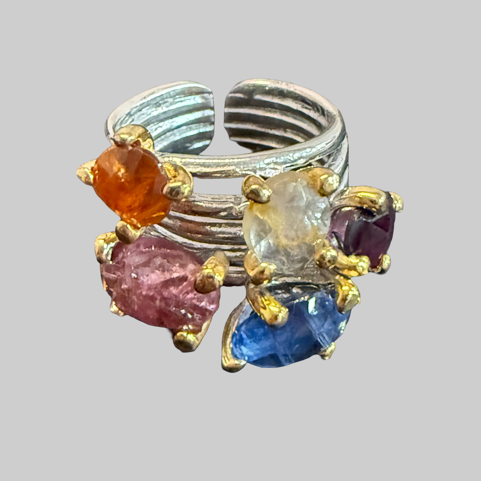 Raw Multistone Cluster Adjustable Ring