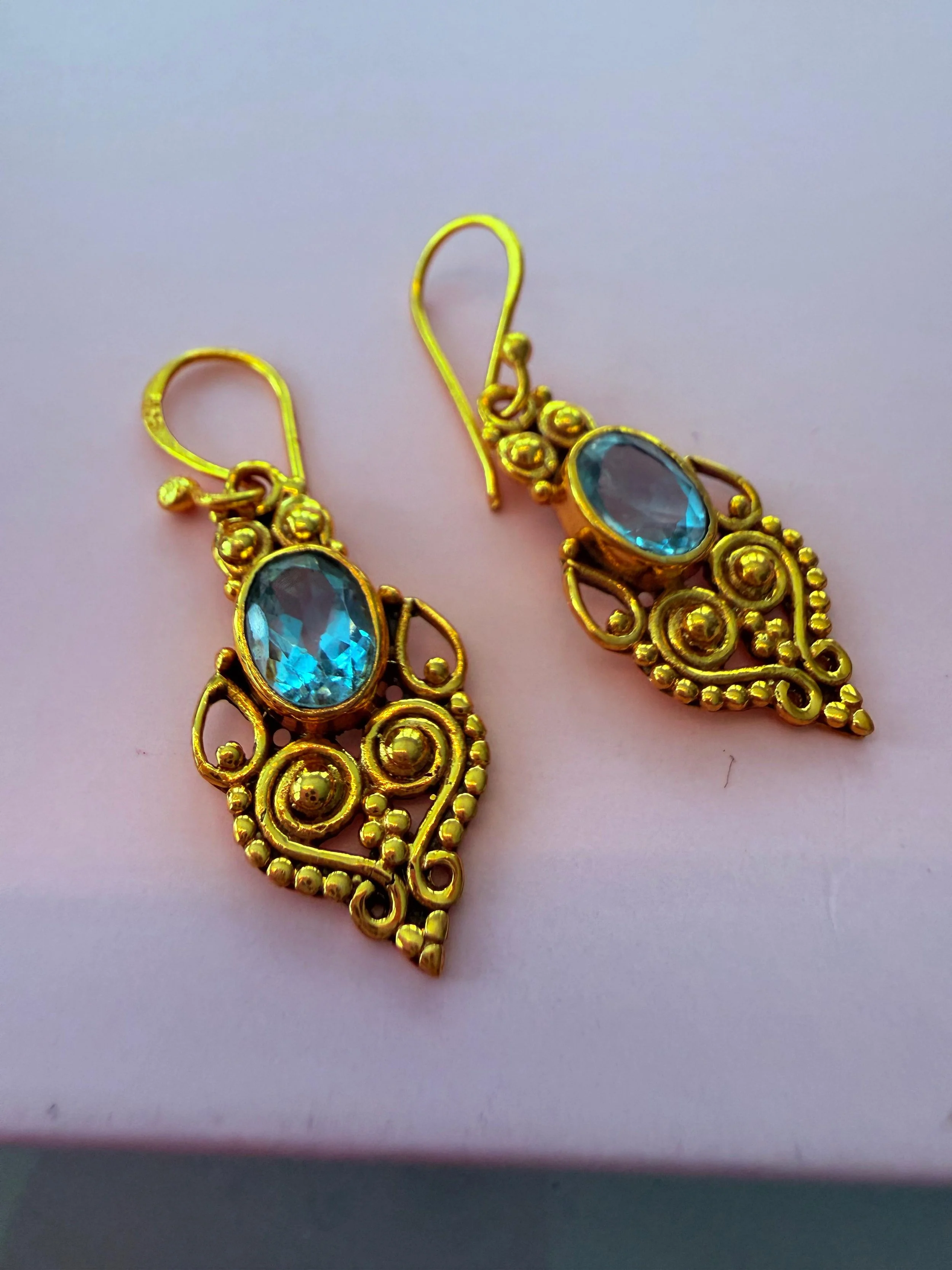 Aqua Stone Antique Drop Earrings