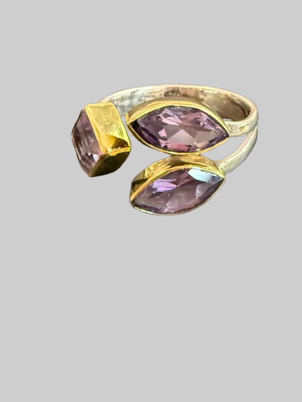 Dual-Tone Amethyst Trio Open Ring