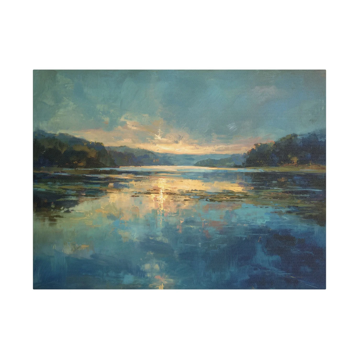 Blue-Gold Stillness reflected lake light canvas print
