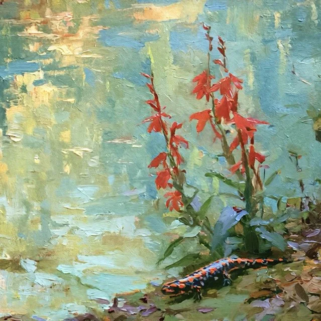 Cardinal Flowers, Quiet Water, and Color at the Bank