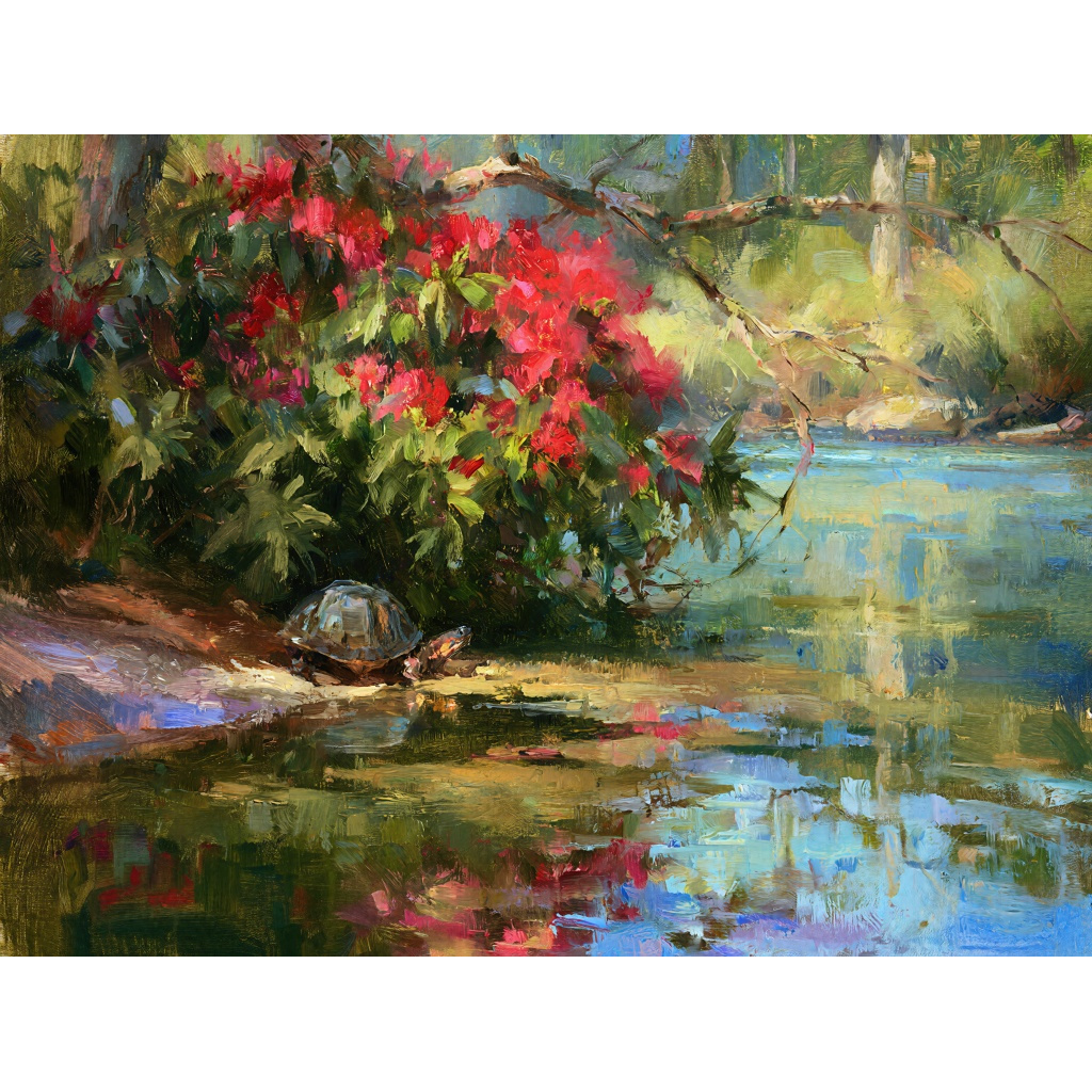 Turtle lake art print for freshwater lake house wall art