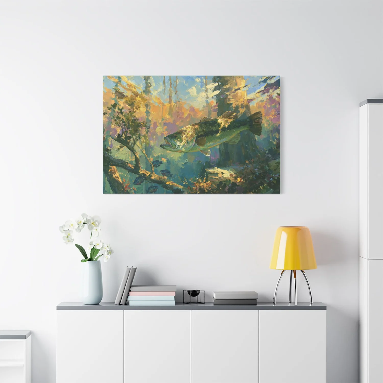 Largemouth Bass in Sunlit Water canvas print for fishing dads