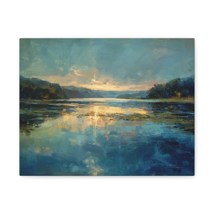 Blue-Gold Stillness ready-to-hang Reflected Light canvas artwork