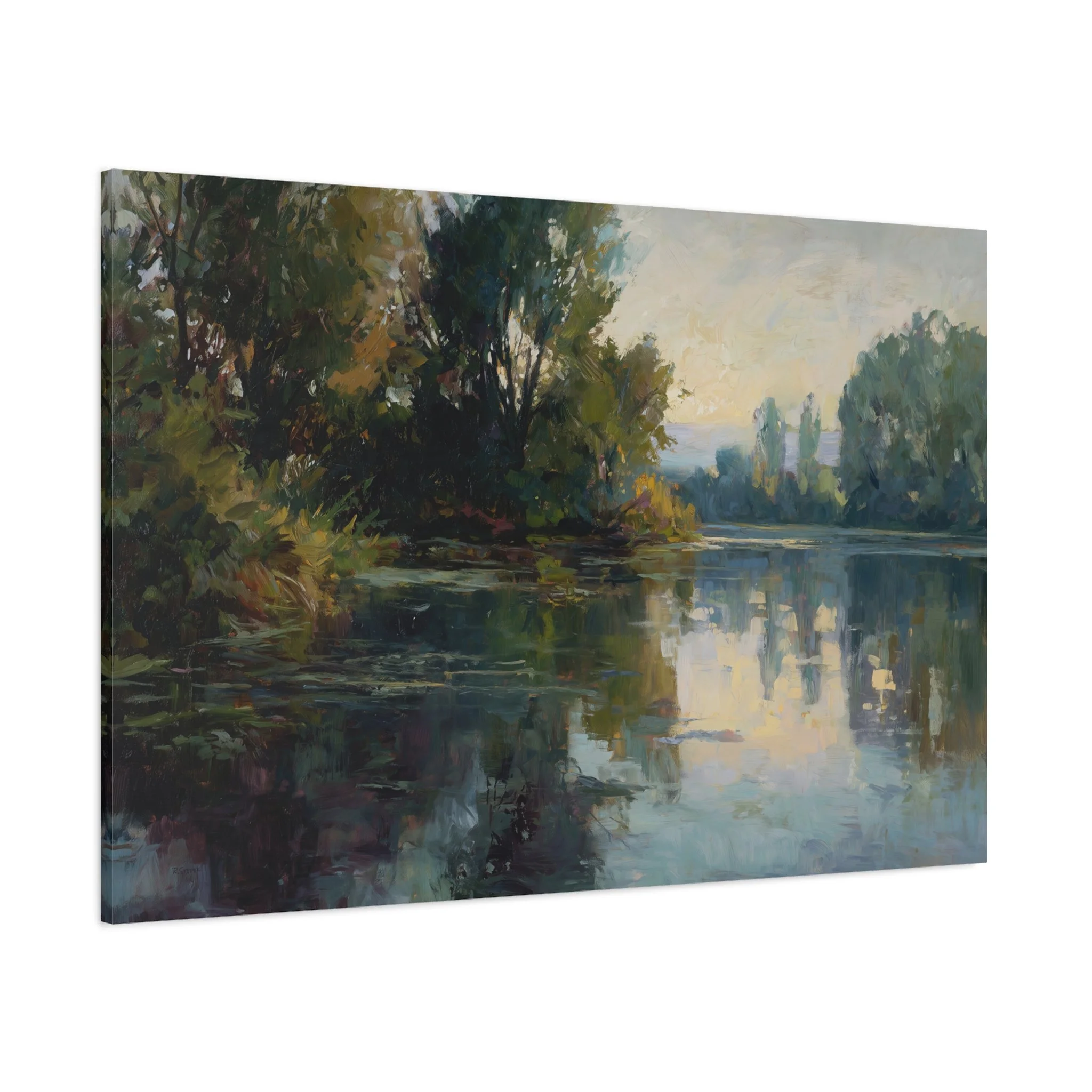 Side view of Evening Light in the Water canvas showing finished wrapped edges