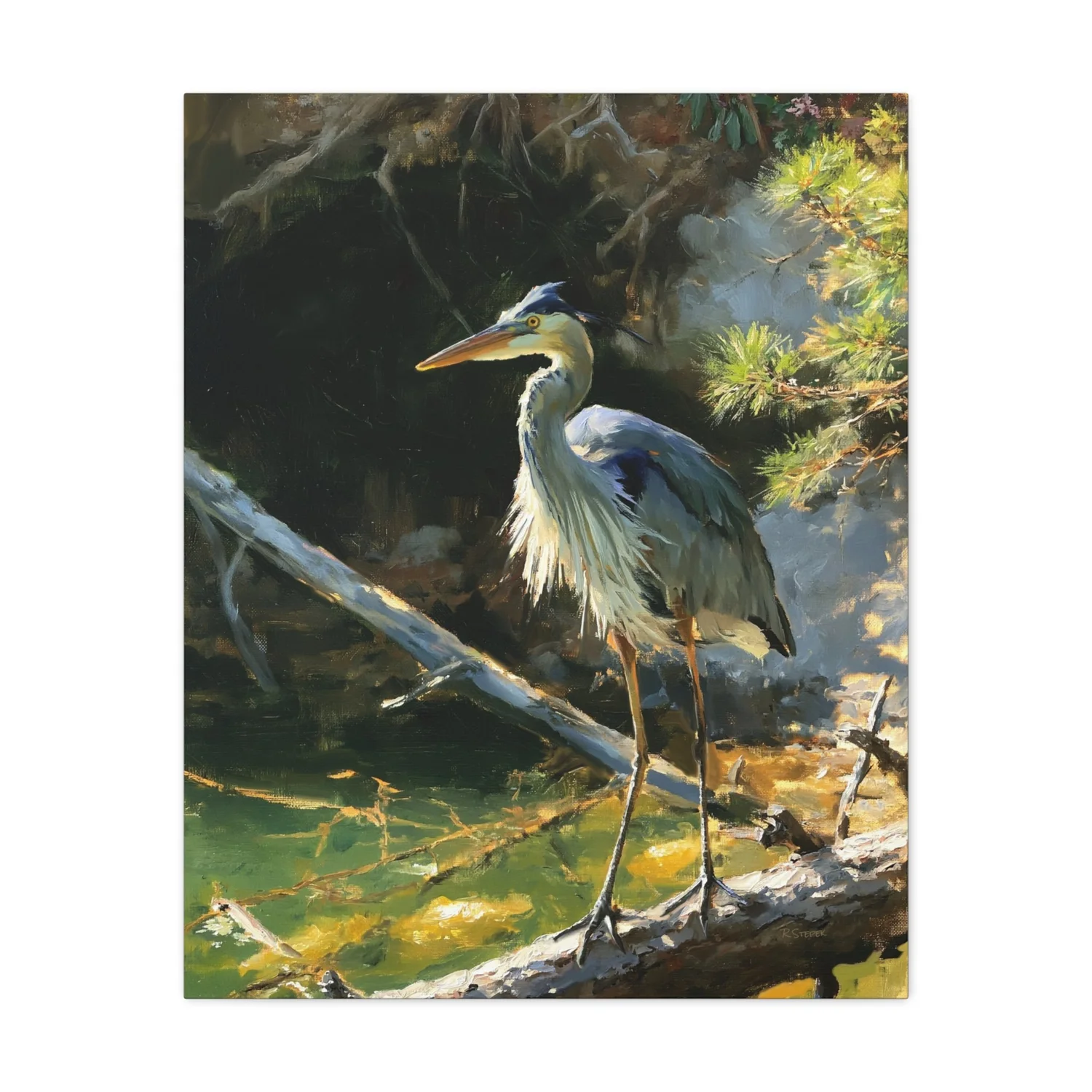Great Blue Heron on Lake Keowee canvas print for wildlife-loving dads