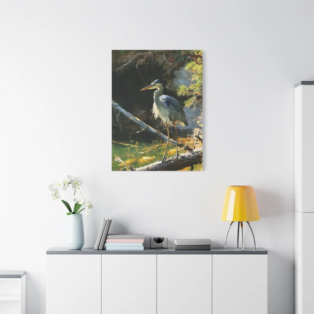 Great Blue Heron on Lake Keowee canvas print mockup