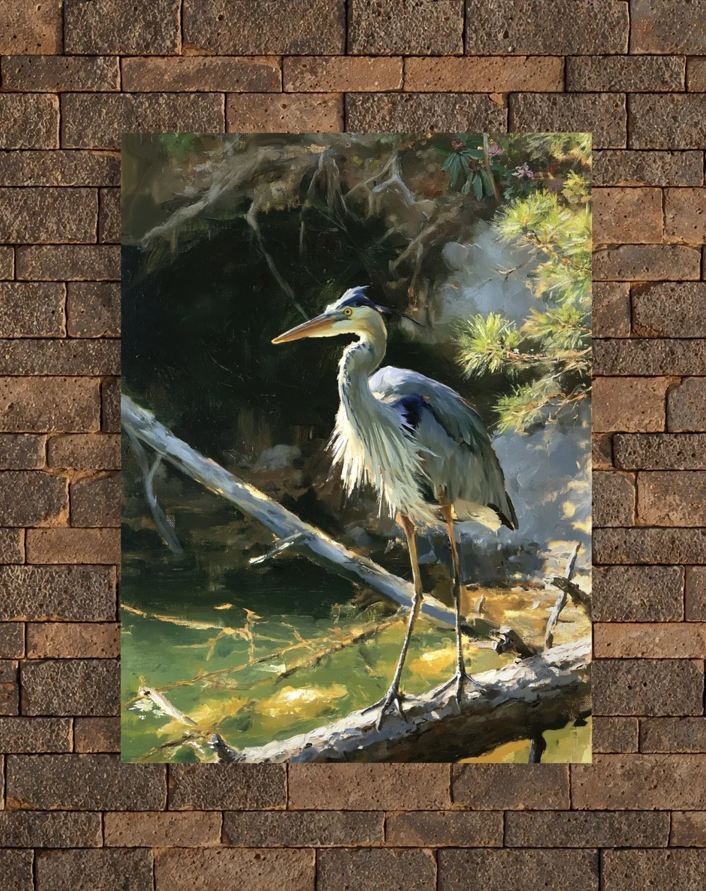 Great Blue Heron on Lake Keowee shown as a finished canvas print