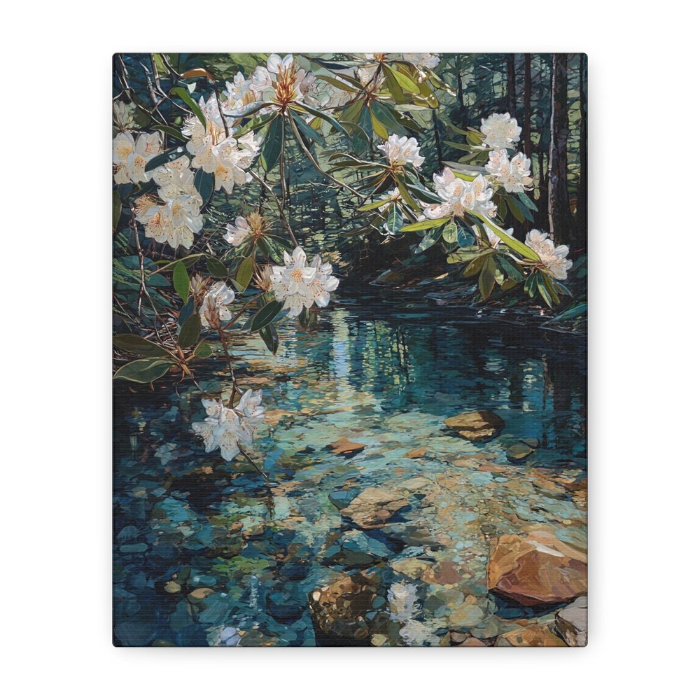 Great Laurel Over Clear Creek rhododendron canvas print