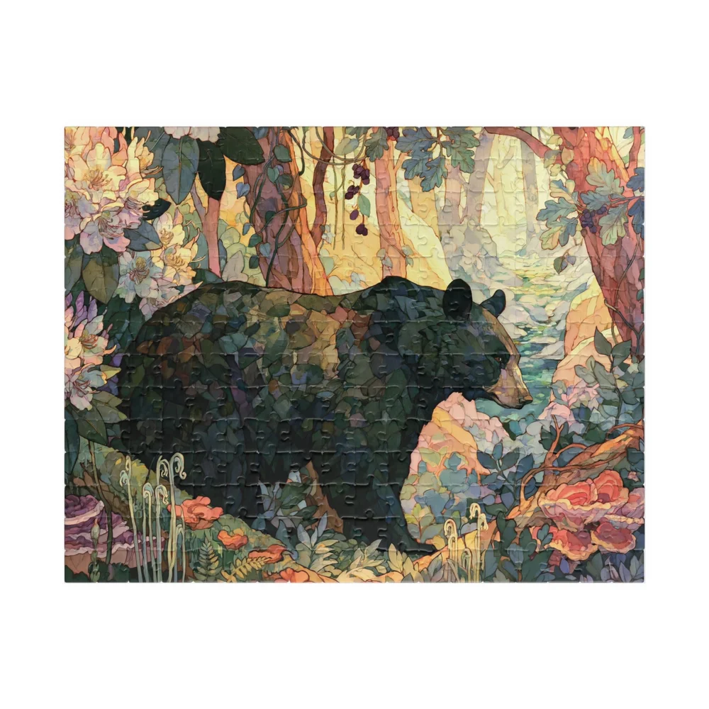 Complete Black Bear Forest horizontal jigsaw puzzle shown against a clean white background