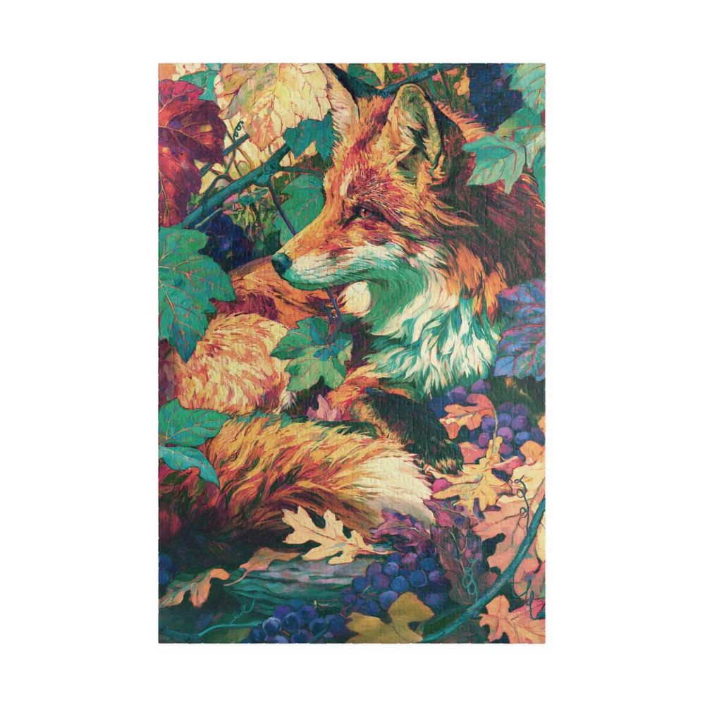 Complete Red Fox in the Muscadine Vines vertical jigsaw puzzle shown against a clean white background