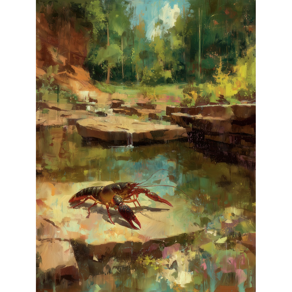 Crawfish at the Water’s Edge — Freshwater Wildlife Giclée Fine Art Print