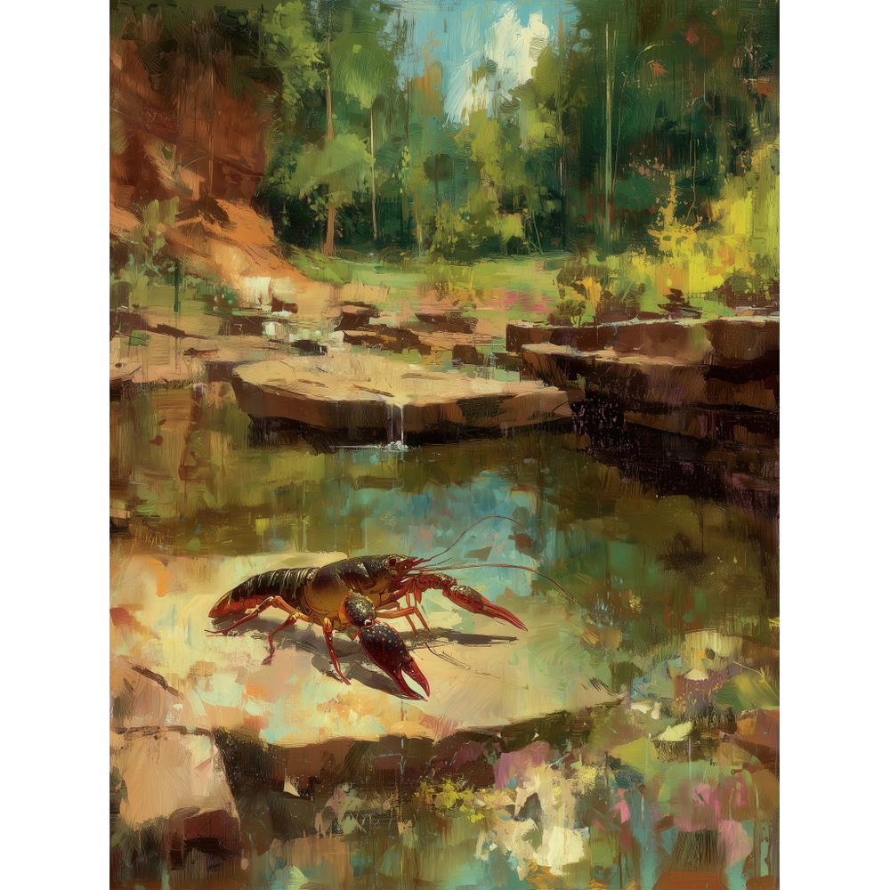 Crawfish at the Water's Edge complete vertical artwork