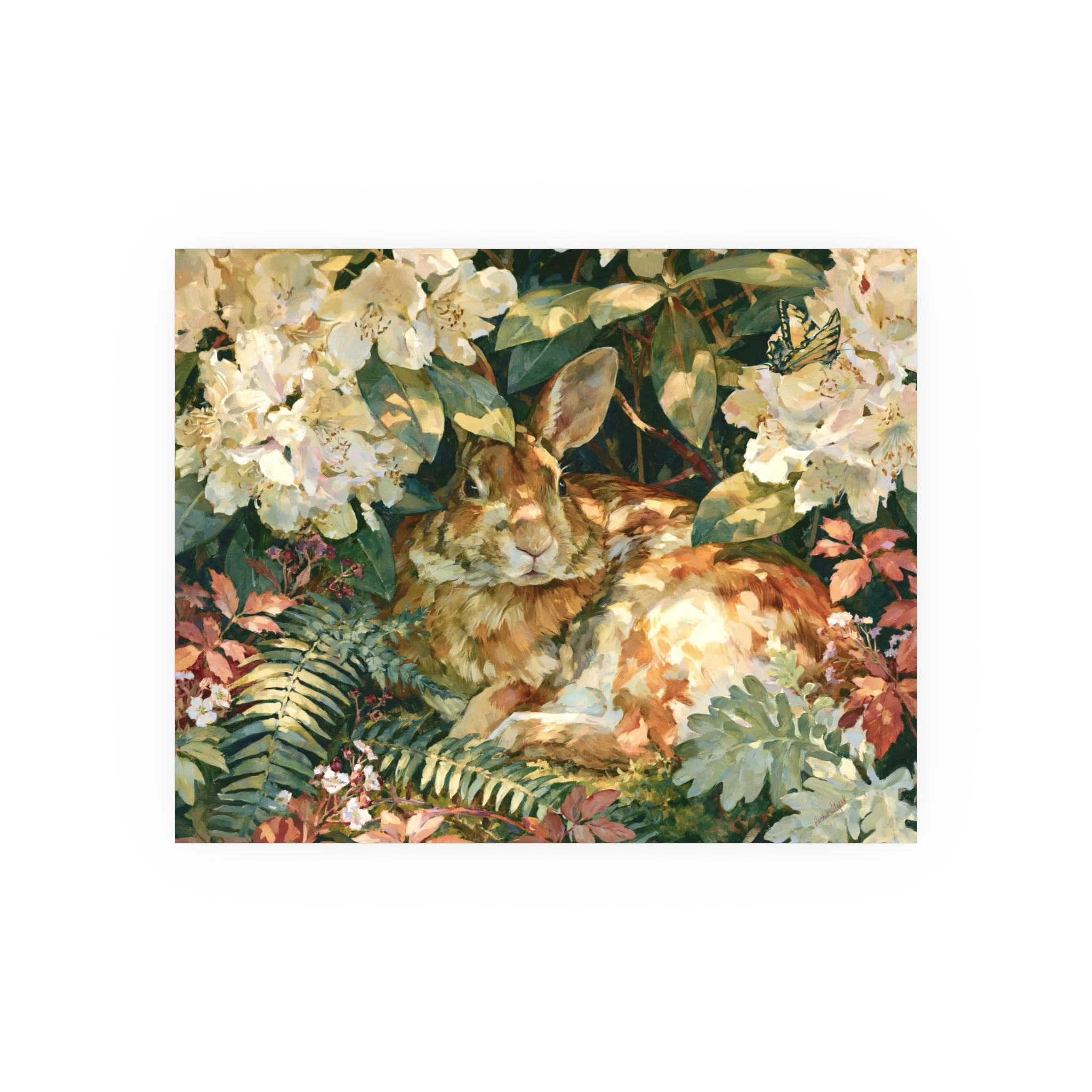 Rabbit in the Rhododendron — Eastern Cottontail Art Print