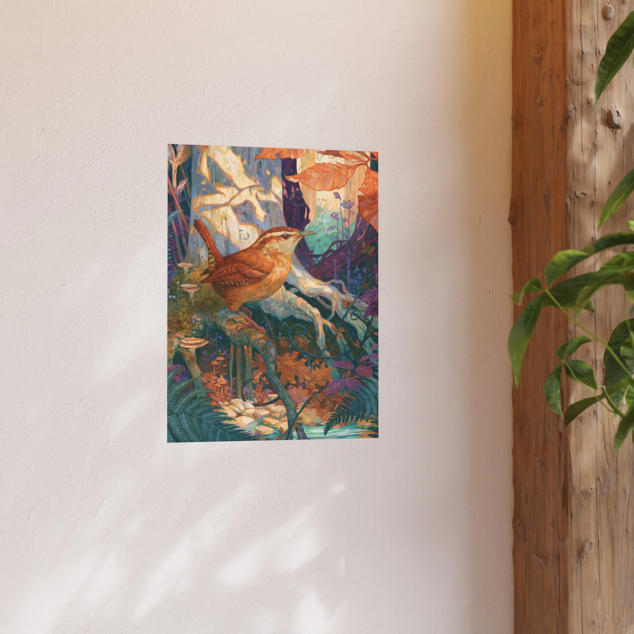 18 x 24 Carolina Wren in the Beech Roots art print by Rachel Stepek, printed on smooth archival matte paper.