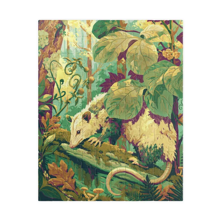 Opossum on the Mossy Log Virginia opossum Art Puzzle