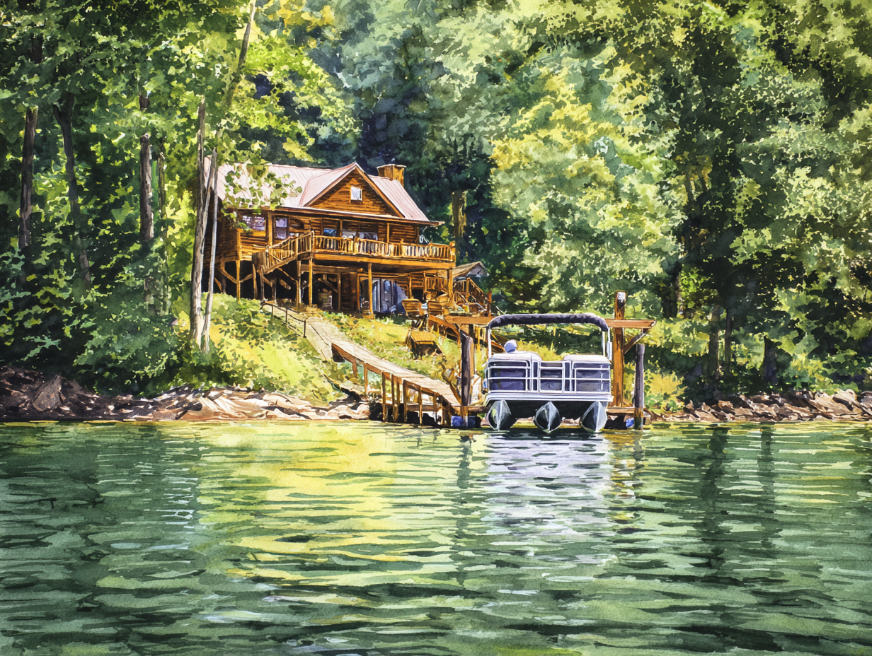 Custom lake house and boat artwork reference
