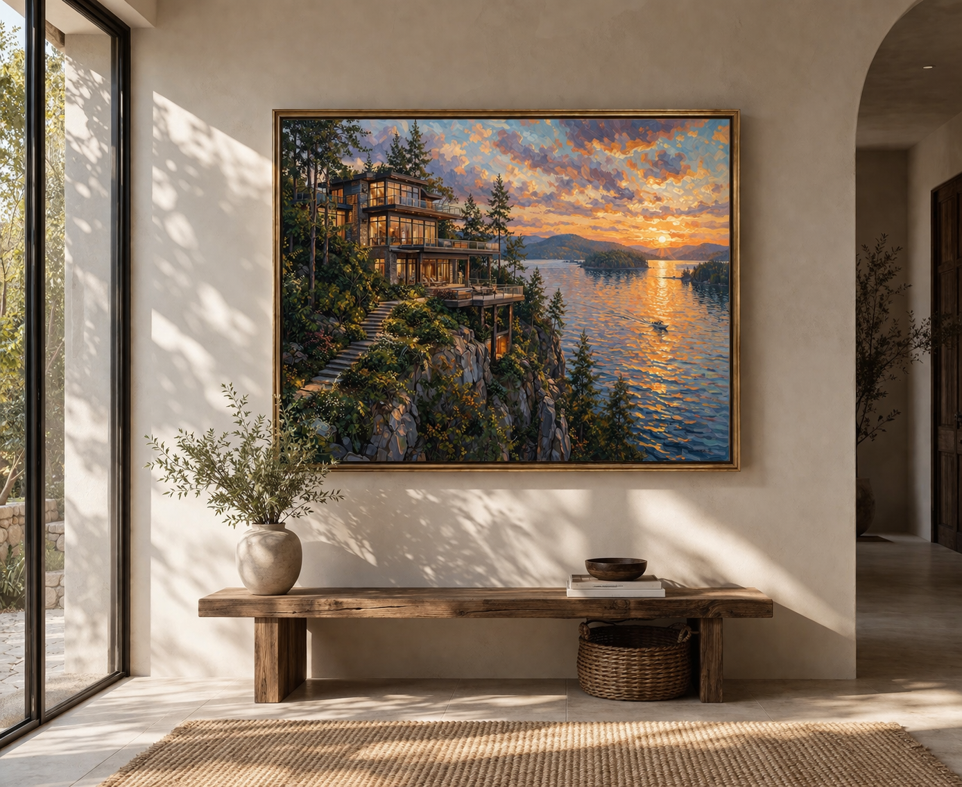 Original Lake House Oil Painting