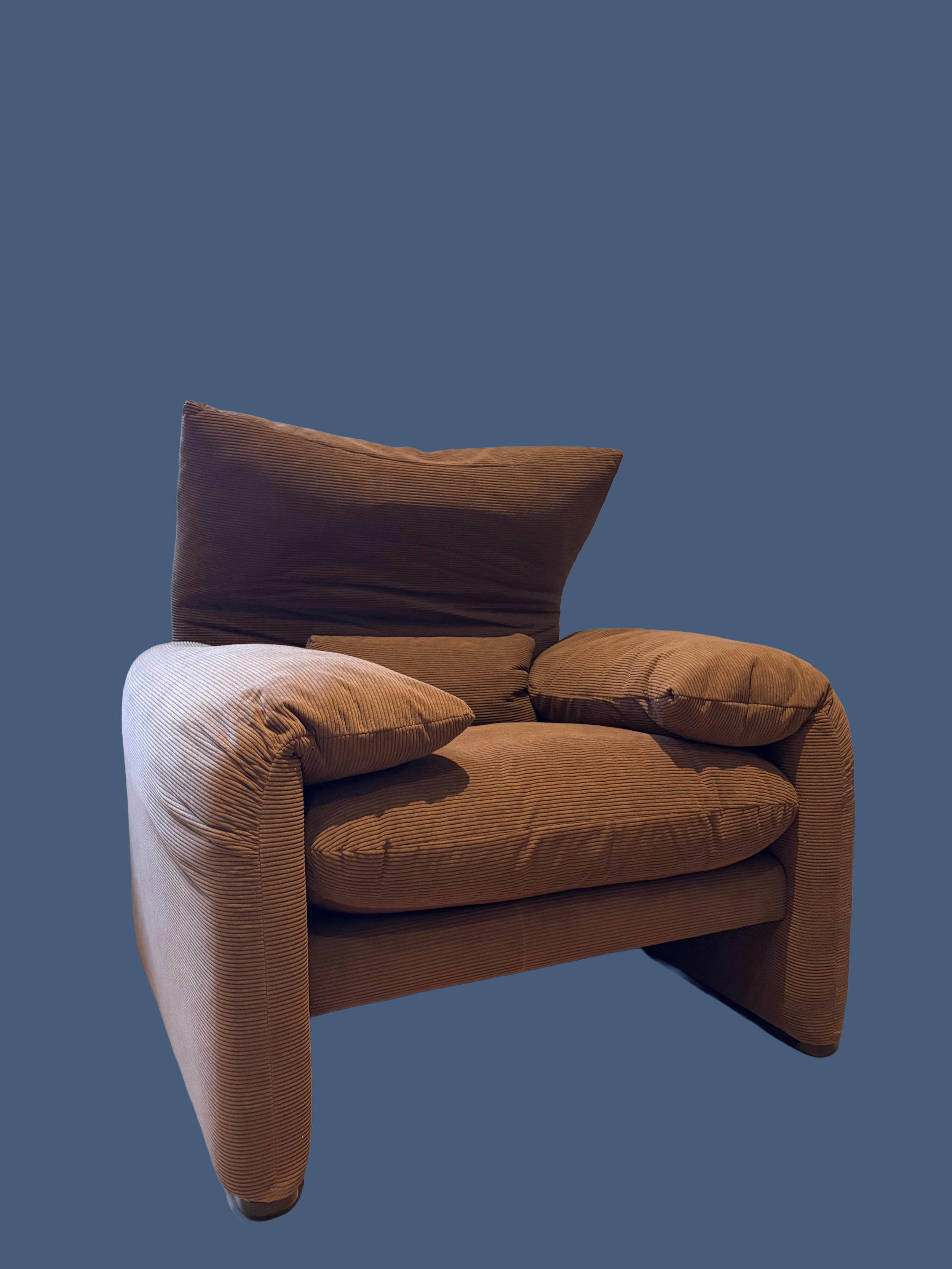 Maralunga Style Brown Corduroy Lounge Chair