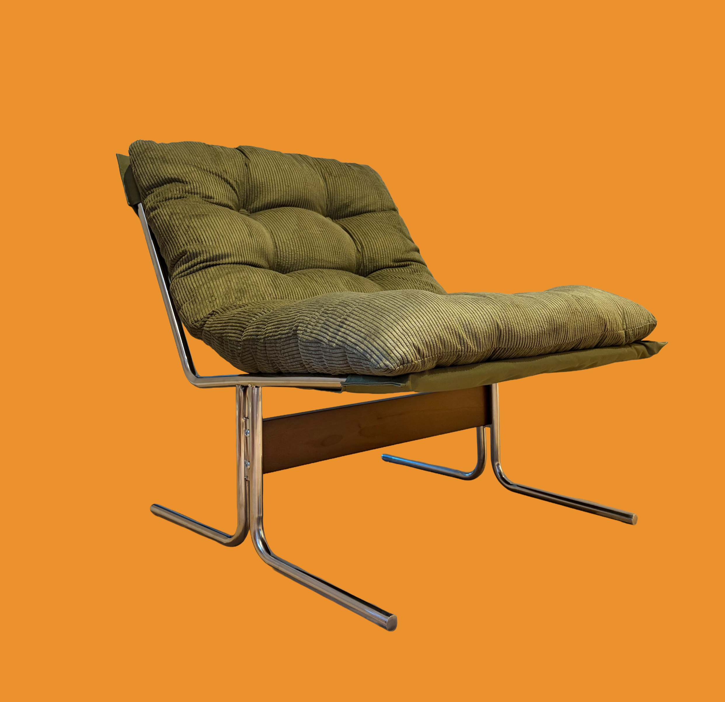 'Bajo' Low Slung Chrome & Corduroy Lounge Chair