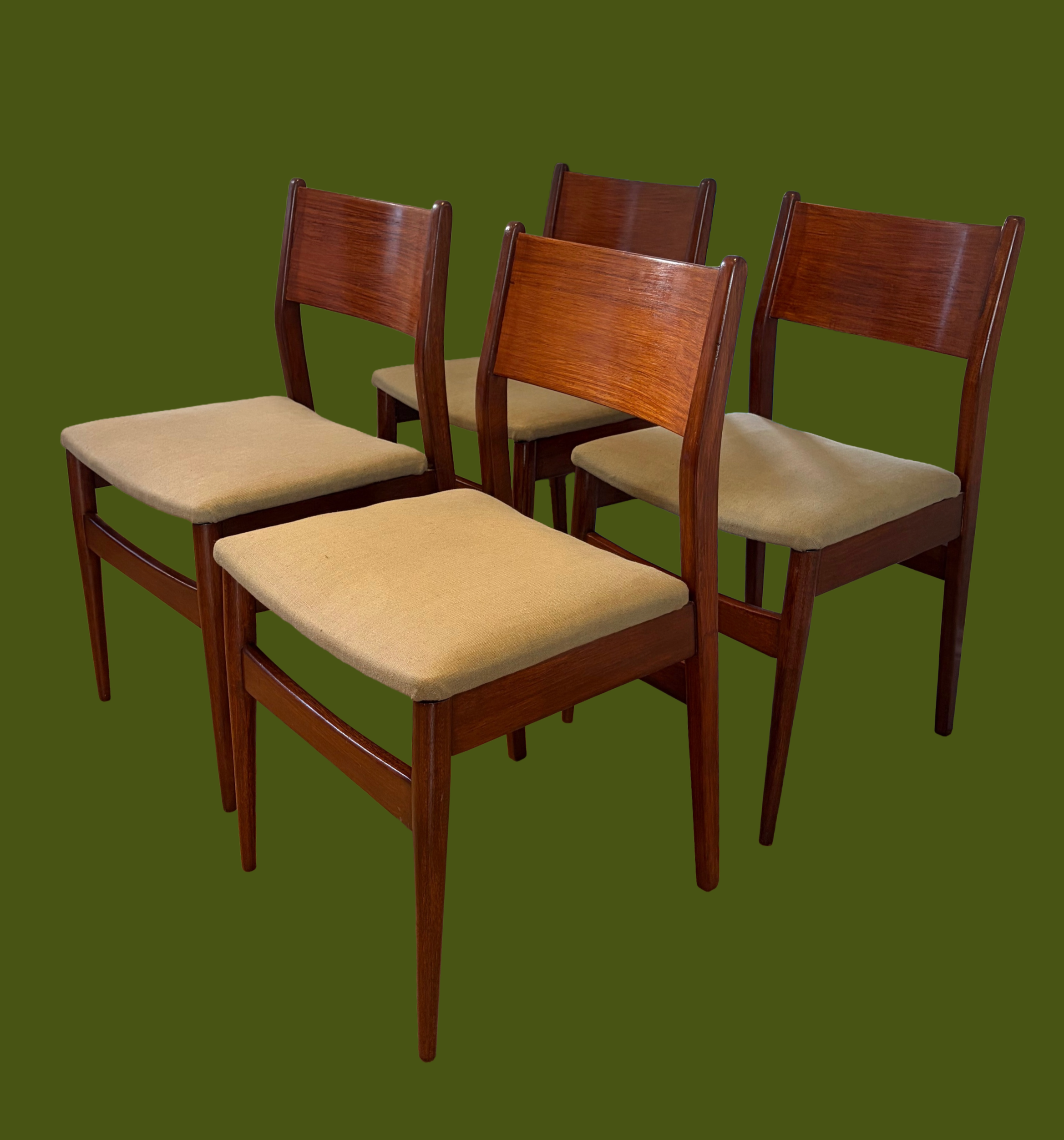 Set of Four Reupholstered Green Irish Linen Chairs, c.1960s