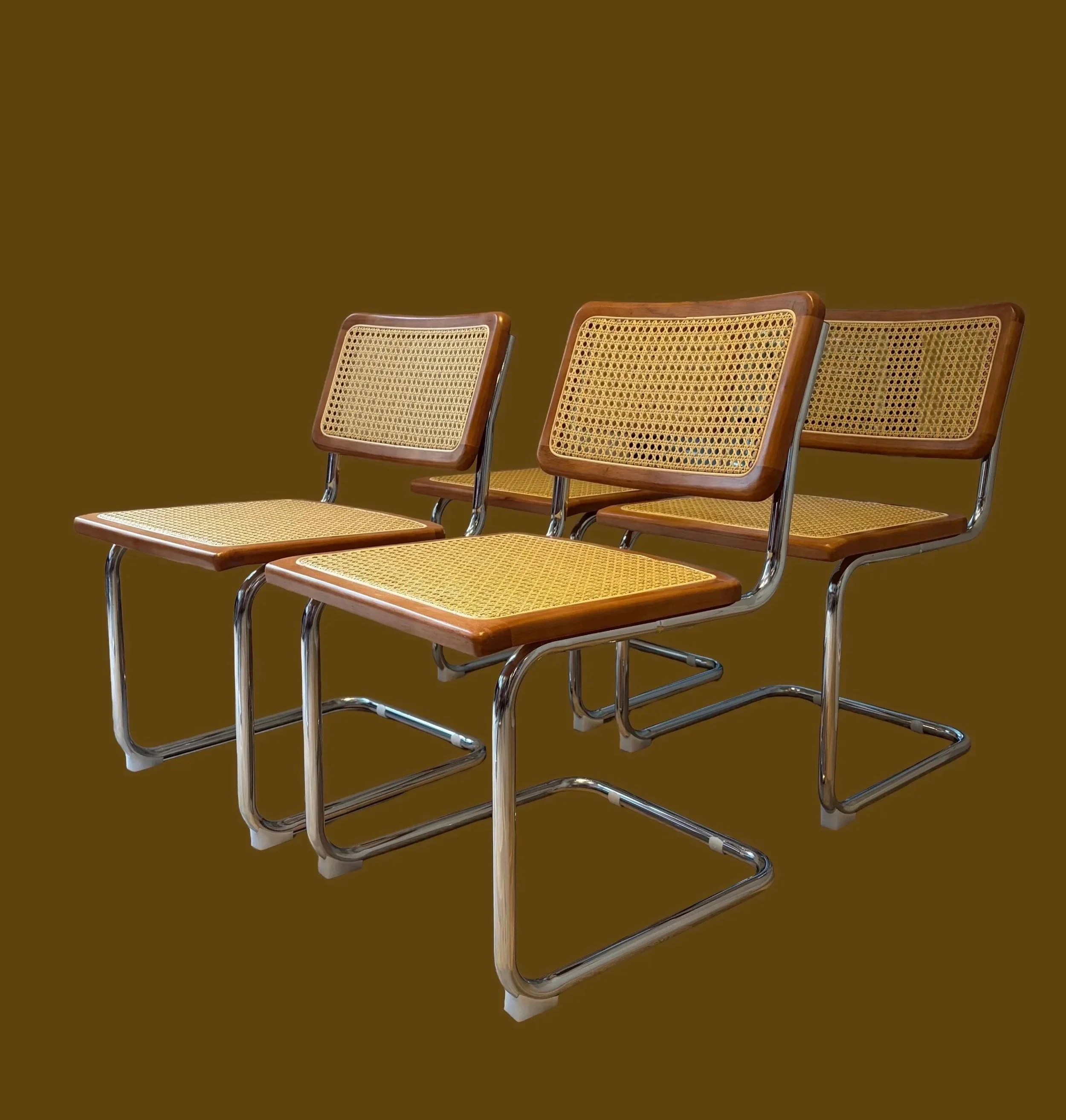 Set of Four 'Mia' Chrome & Cane Dining Chairs