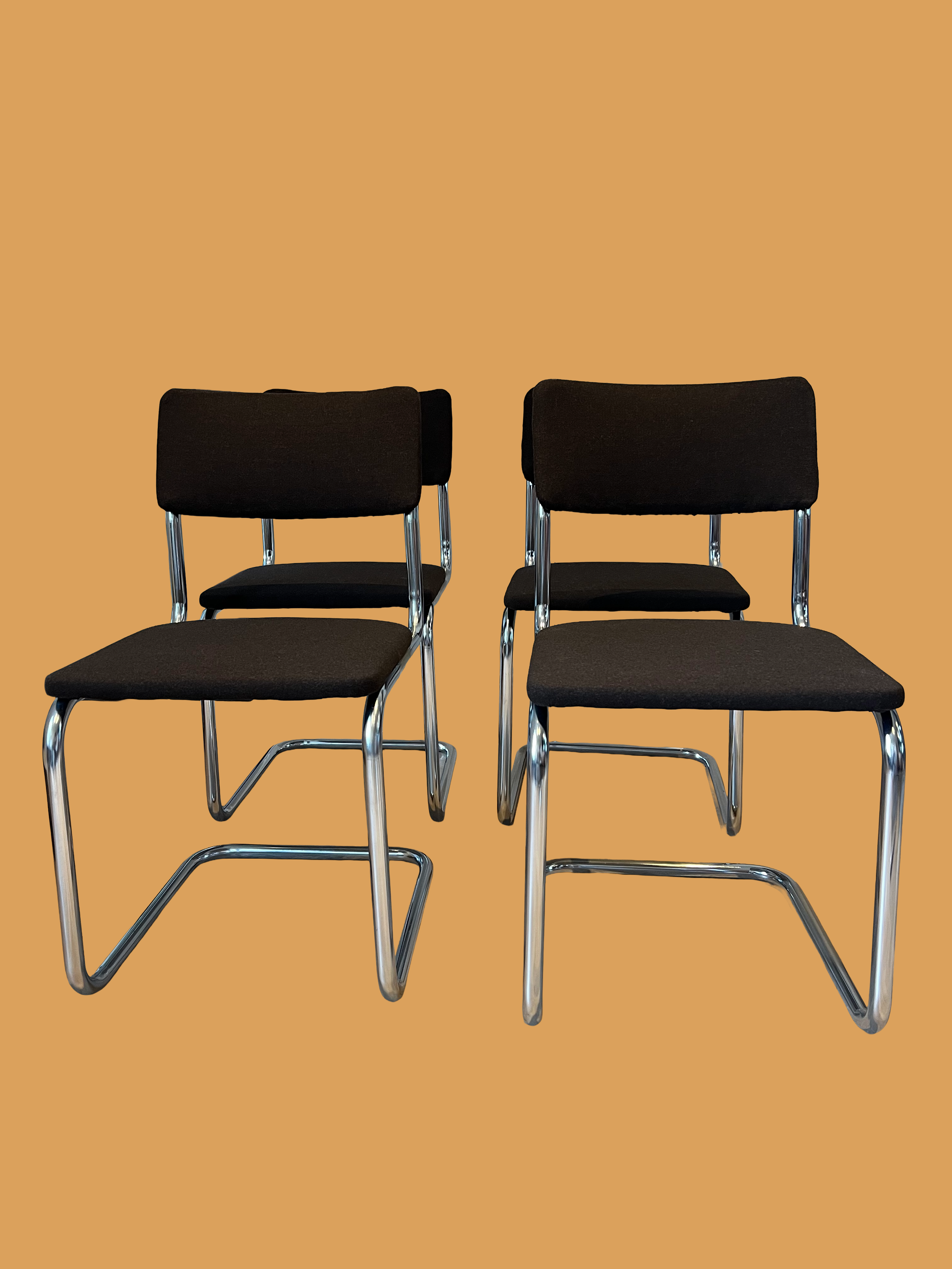 Set of Four Newly Upholstered Brown Wool Cantilever