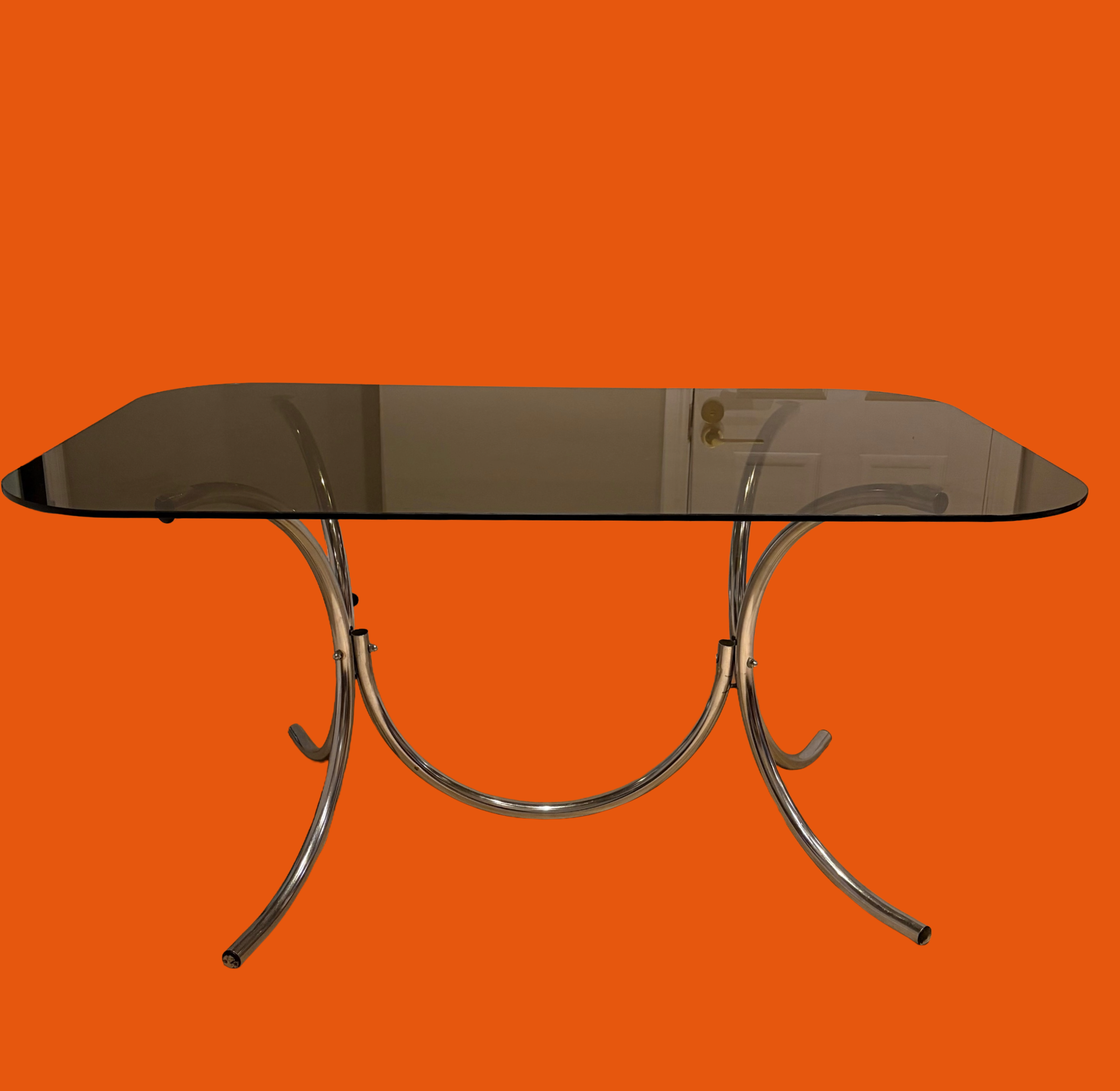 Marcel Breuer Smoked Glass and Chrome Six Seater Dining Table