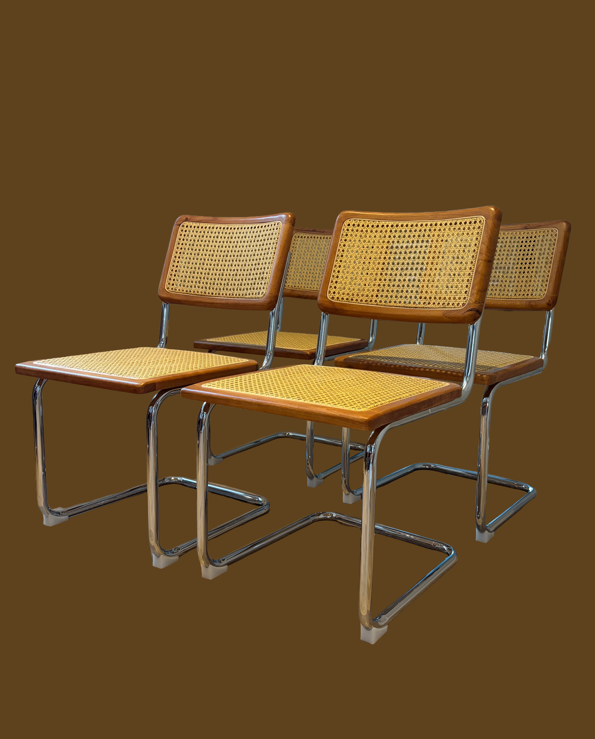 Set of Four 'Mia' Chrome & Cane Dining Chairs
