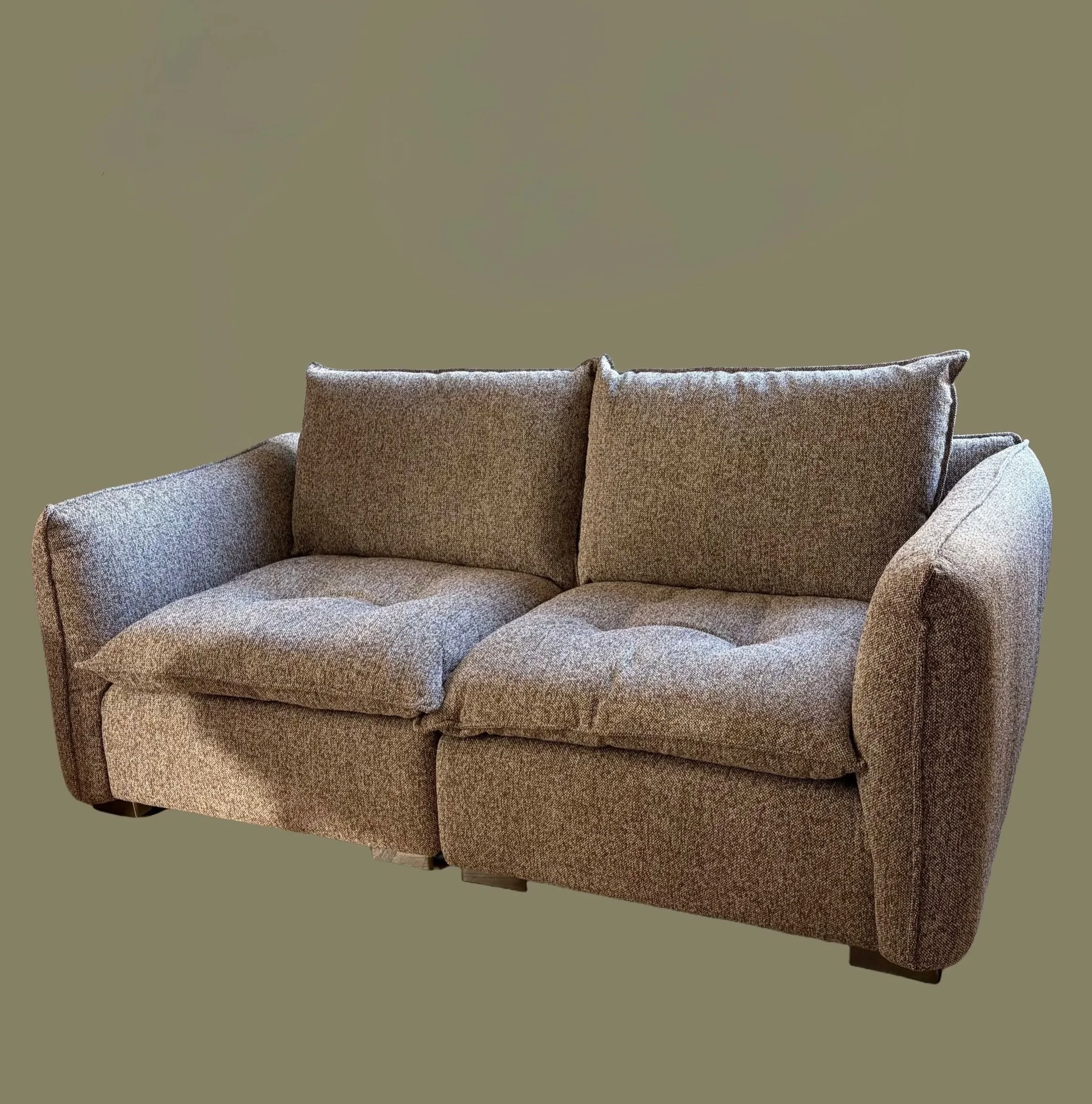 Mid-Century Style Speckled Brown Deep Three Seater Sofa