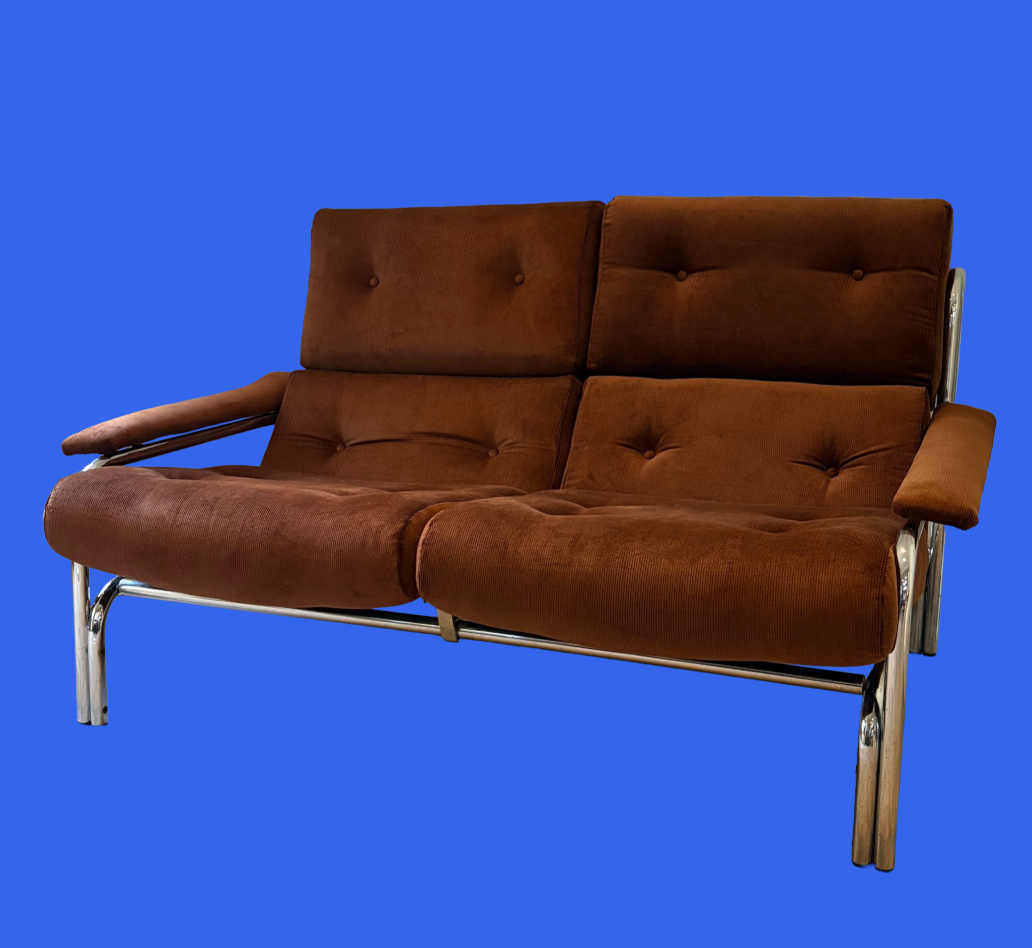 Pieff Alpha Corduroy Chrome Two Seater Sofa