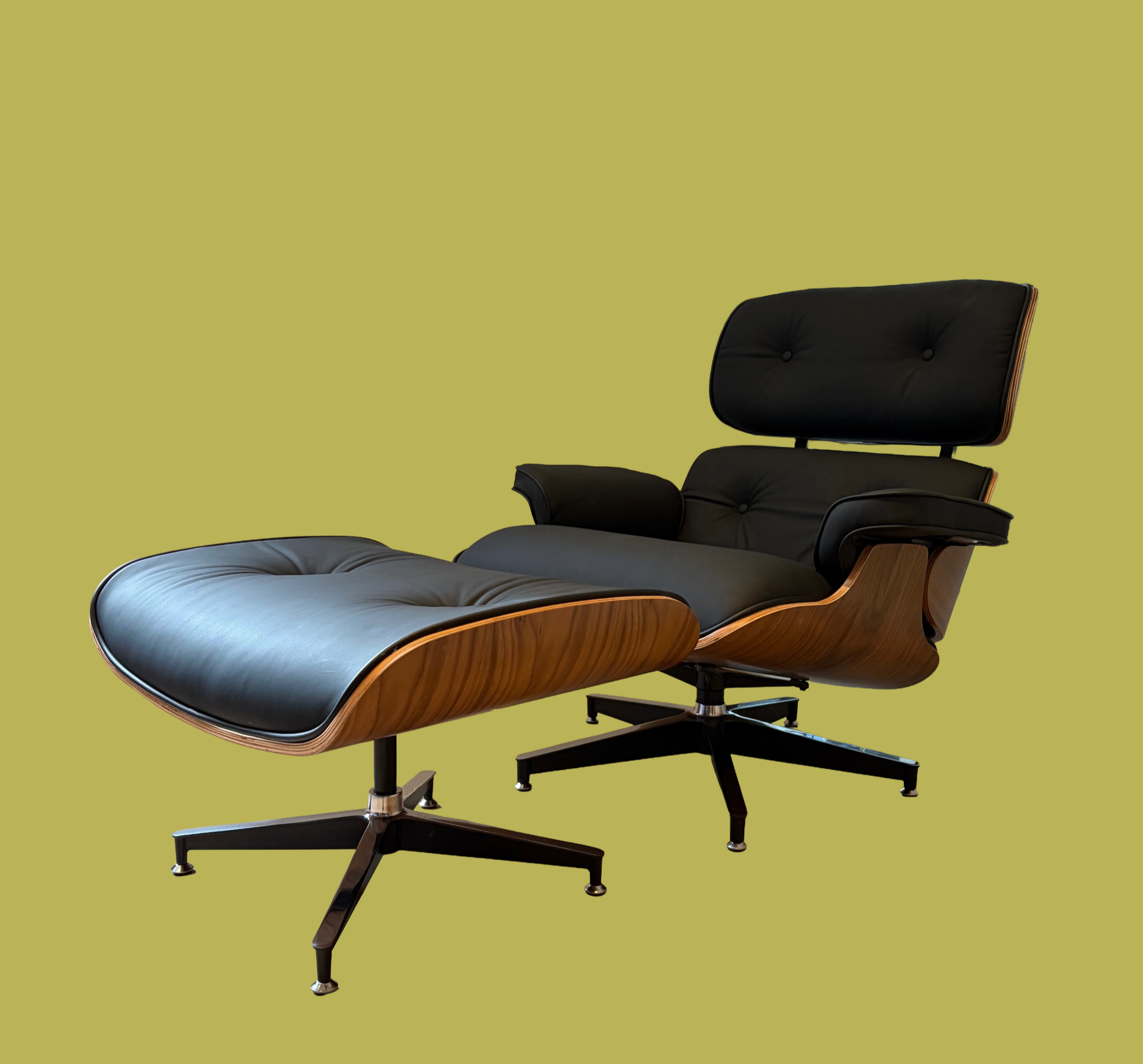 Genuine Cowhide Leather Lounge Chair with Ottoman