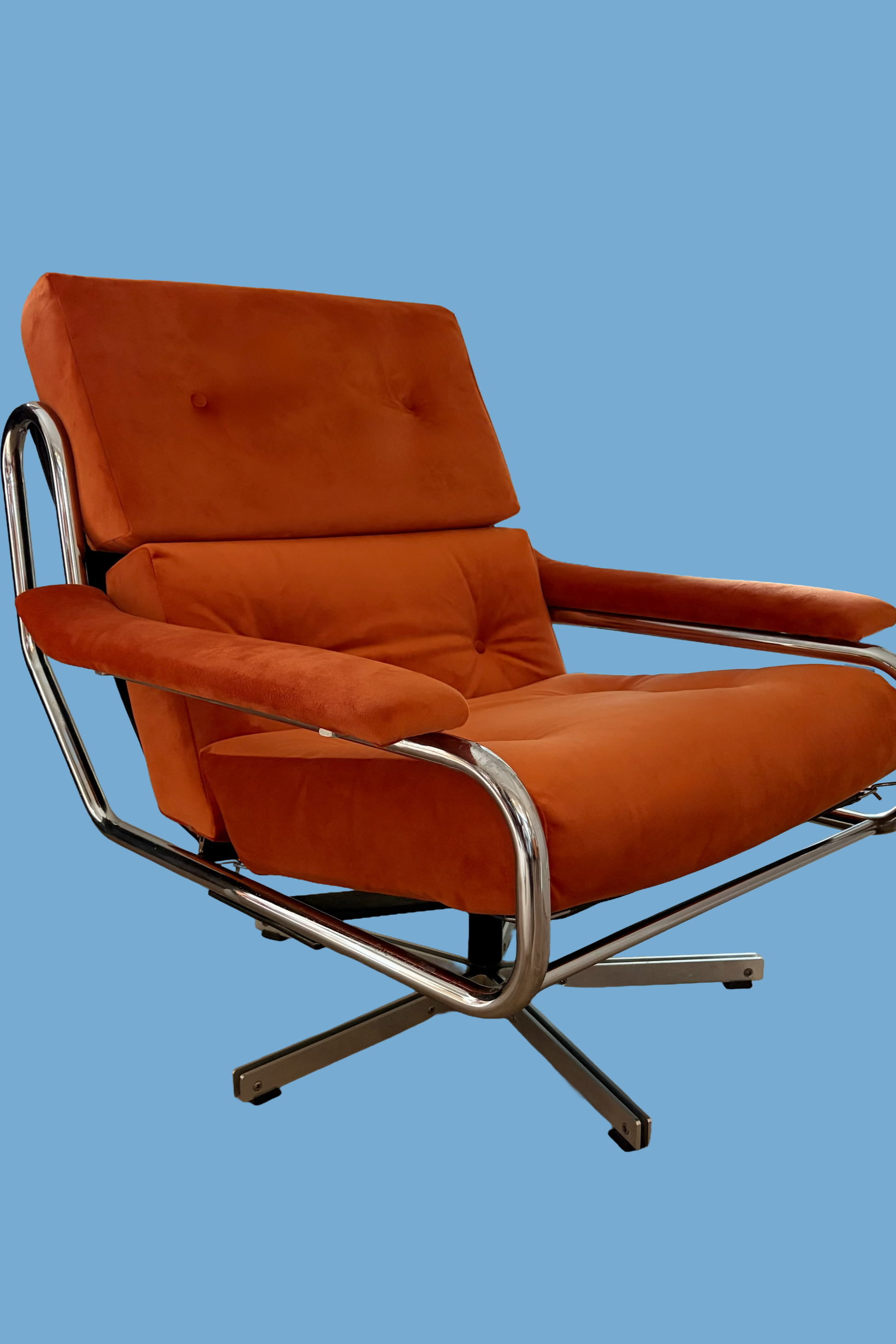 Pieff 'Alpha' Newly Upholstered Chrome Swivel Lounge Chair