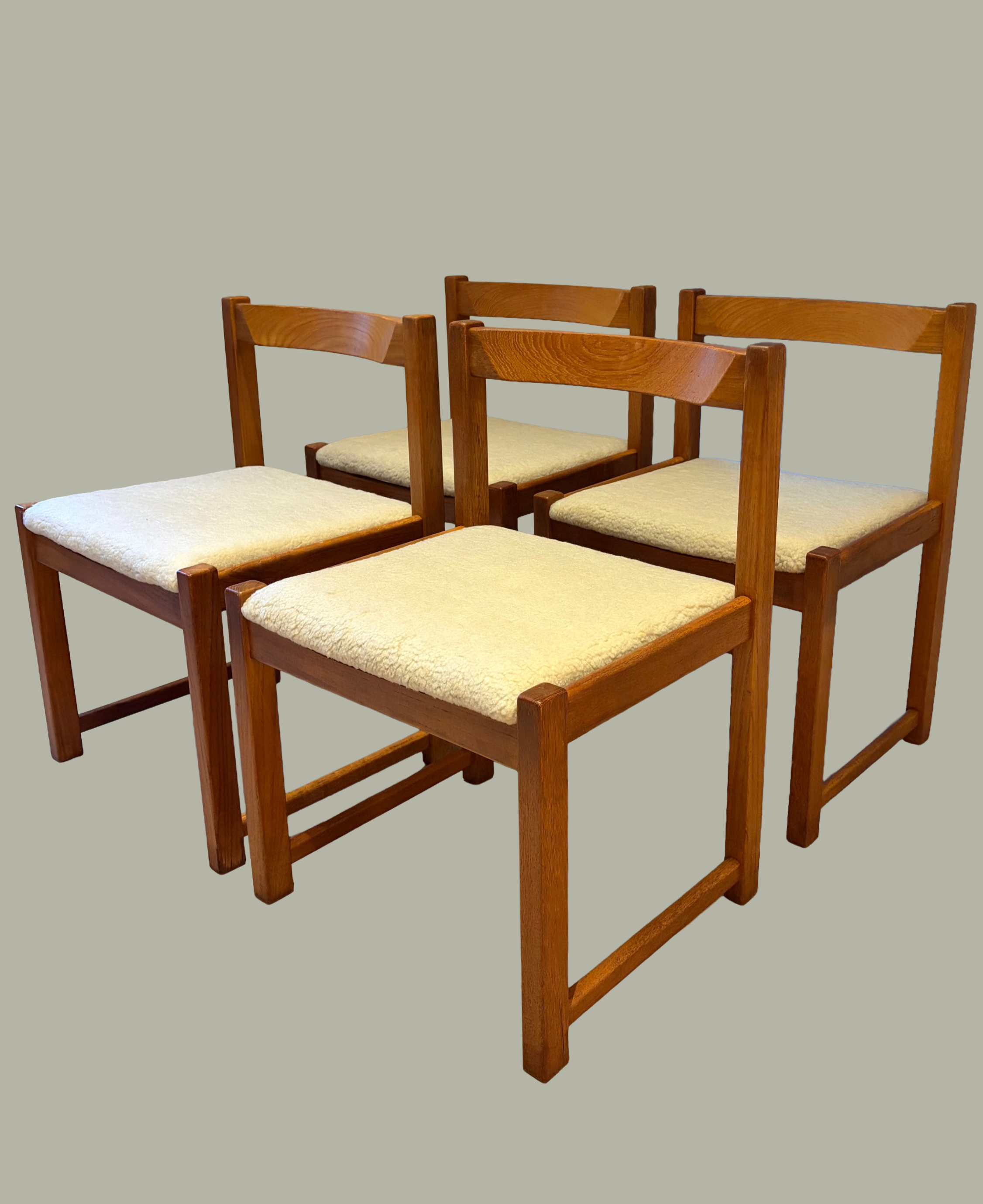 Set of Four 'Danish Cube' Solid Elm Dining Chairs