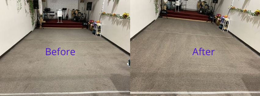Church hallway carpet before and after cleaning