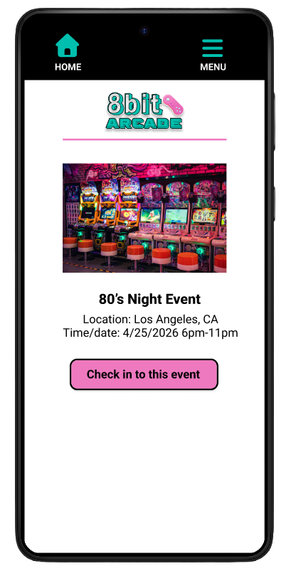 screenshot of homepage for 8bit arcade app