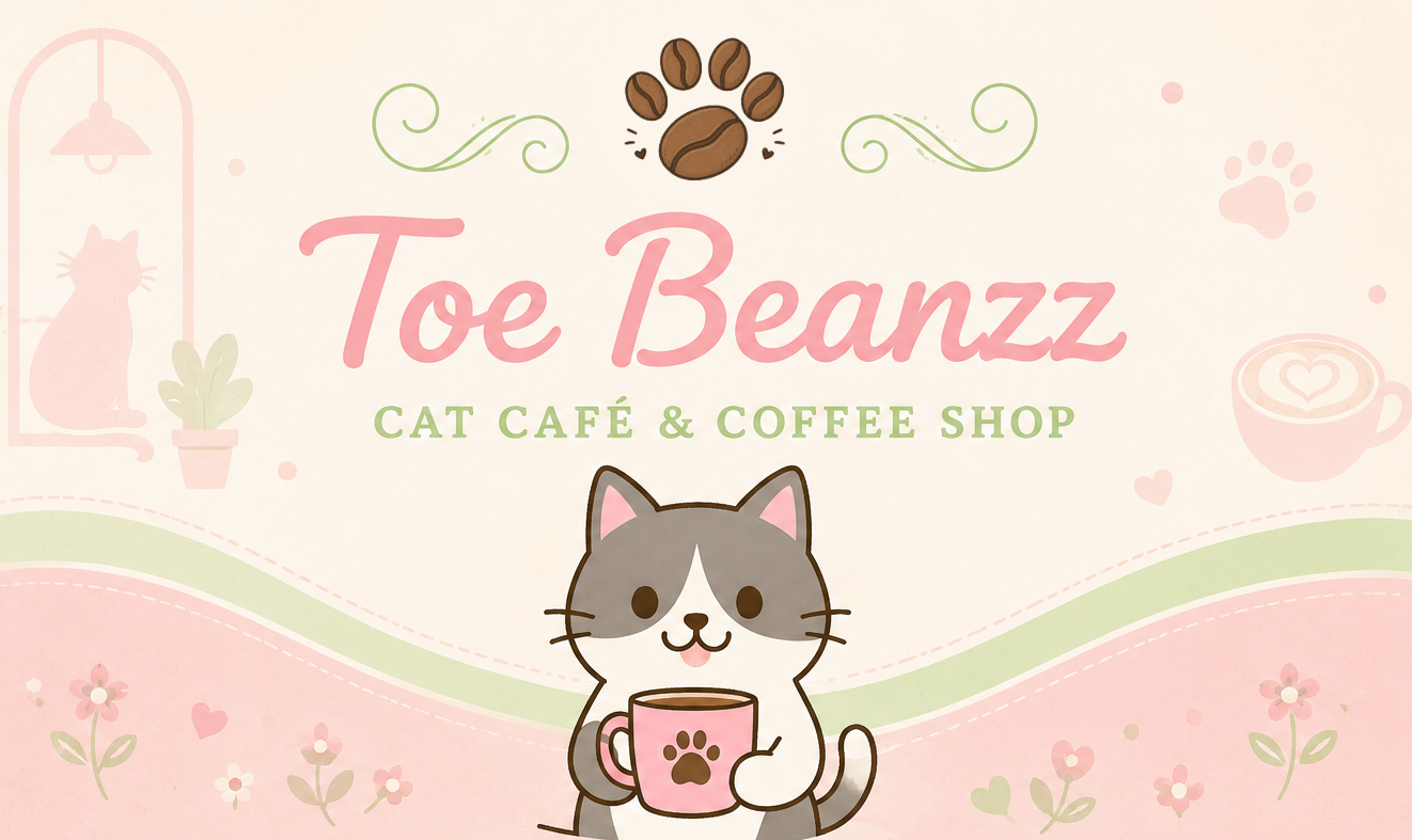 Toe Beanzz cat cafe and coffee shop logo with cat