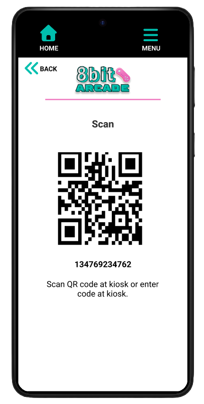 screenshot of qr barcode on 8bit arcade app