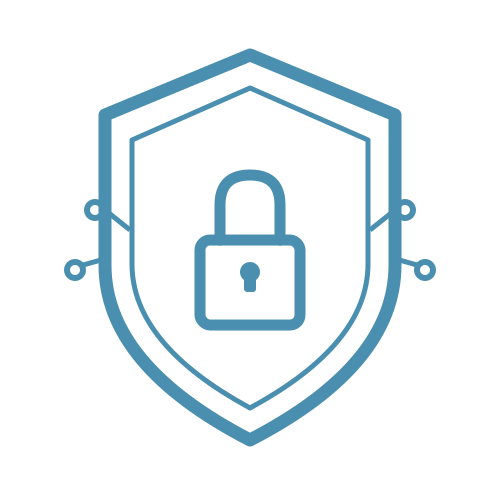 Outline of a shield with a padlock in the center, representing cybersecurity or data protection.