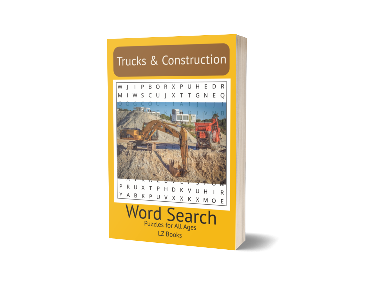Trucks & Construction Word Search Book Cover, Large Print — LZ Books