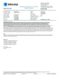 Laboratory test report document from Labcorp with patient information, test details, and results.