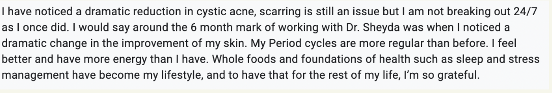 Root cause acne specialist and naturopathic doctor offering virtual 1:1 sessions and functional lab testing to uncover hormonal, gut, and lifestyle imbalances driving acne. Clear your skin from the inside out with personalized, holistic care.