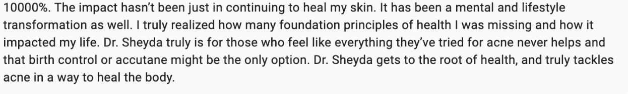 Root cause acne specialist and naturopathic doctor offering virtual 1:1 sessions and functional lab testing to uncover hormonal, gut, and lifestyle imbalances driving acne. Clear your skin from the inside out with personalized, holistic care.