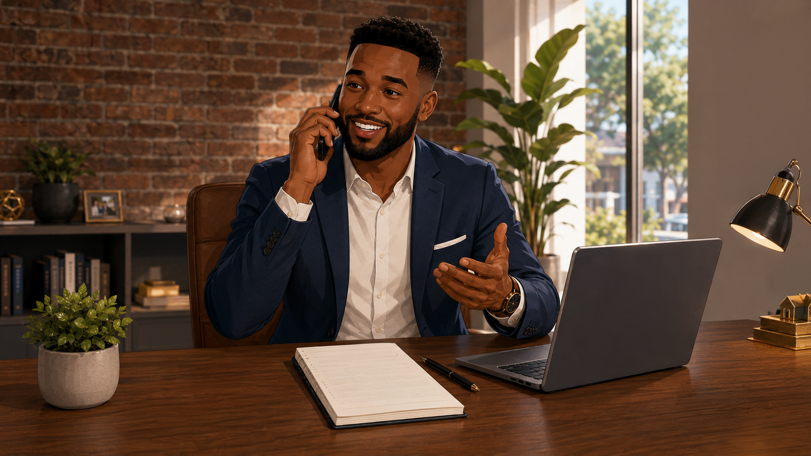 Real estate agent on a phone call following up with a client lead