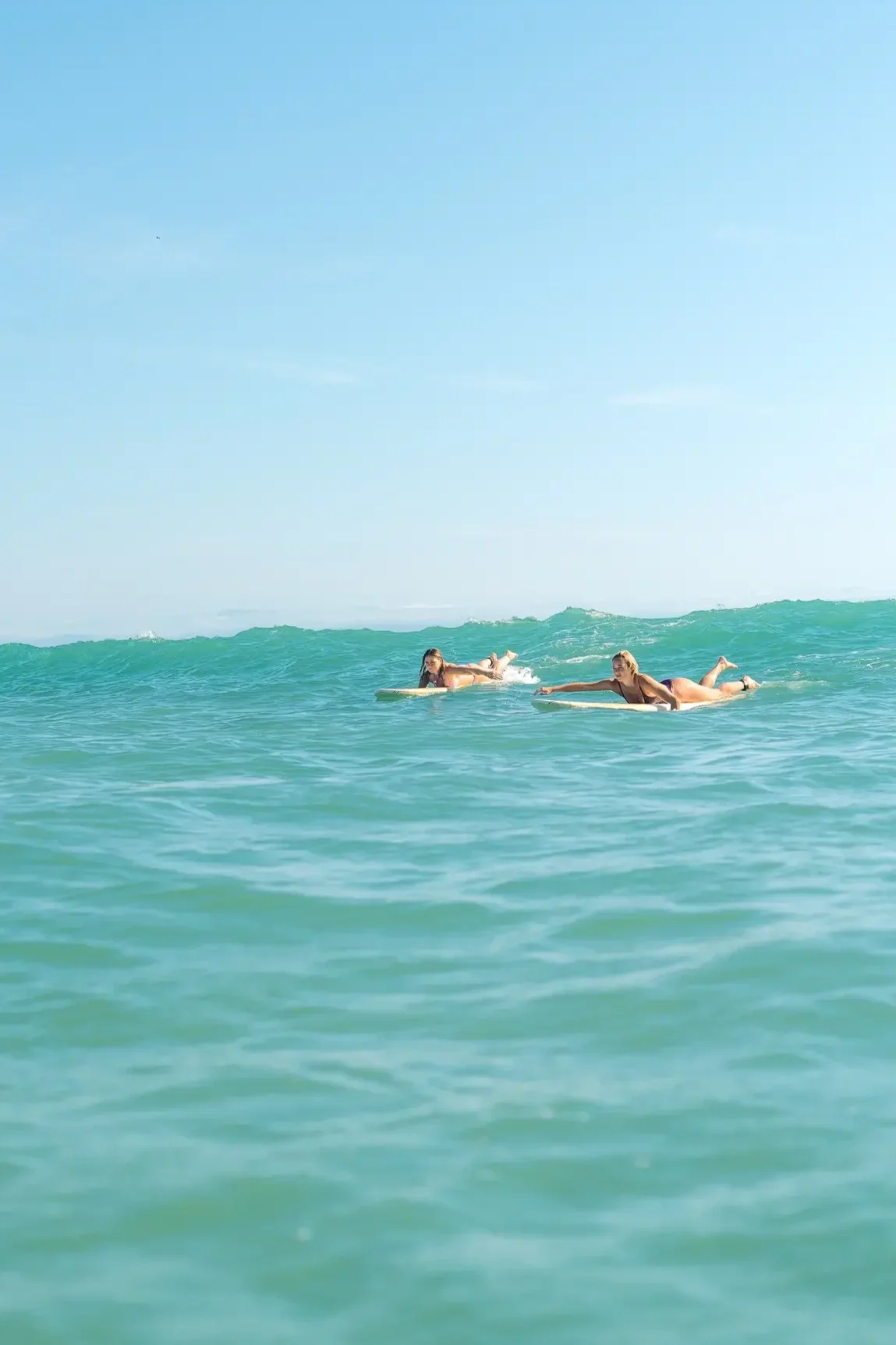 two surfers surf lesson Sayulita Beach — Marea Surf School