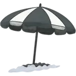 Beach umbrella on the sand with a cloudy sky above