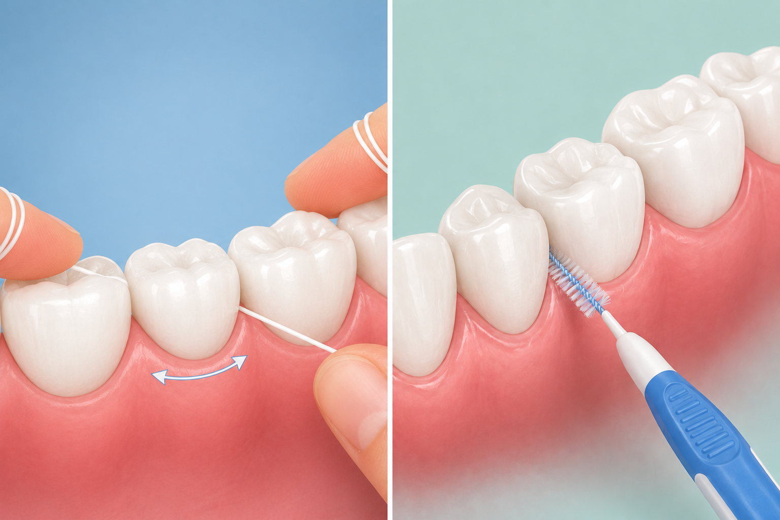 Dental flossing and the use of interdental brushes