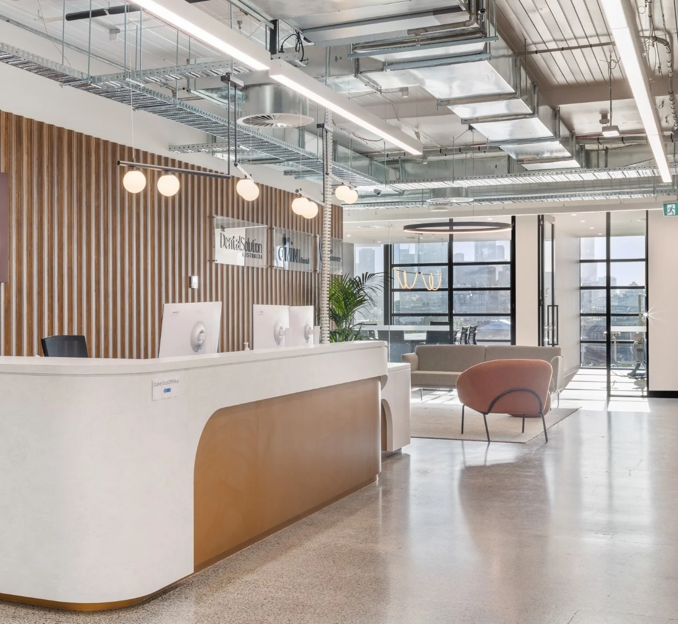 Modern office reception area at The Bonding Studio